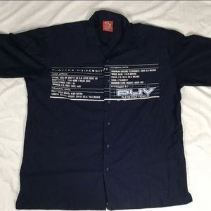 Players University Mens Blue Print Short Sleeve Button Up Shirt Size XL